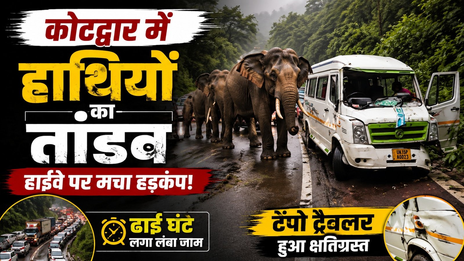 Kotdwar News: हाथियों के झुंड ने टेंपो ट्रैवलर पर किया हमला, अंदर रखा सामान तहस-नहस